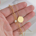 Elegant Jewelry Gifts for Women Three Layers Chain Pearl Round Carving Coin Charms Bracelets